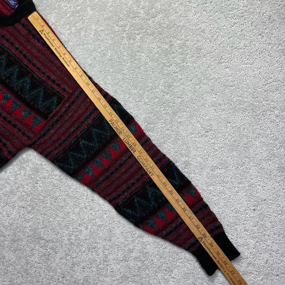 VINTAGE Carmel Collection Sweater Mens XL Red Black Geometric Knit Made in USA